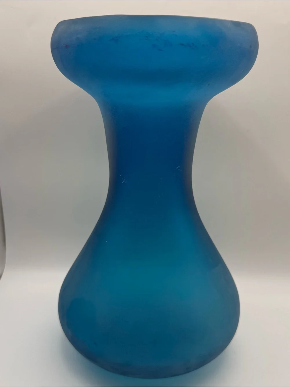 Vintage Frosted Turquoise Blue Art Glass Vase Hand Blown Abstract Form MCM 9